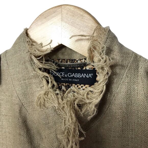Dolce & Gabbana Women Linen Jacket with fringe Beige 40 - Picture 10 of 16
